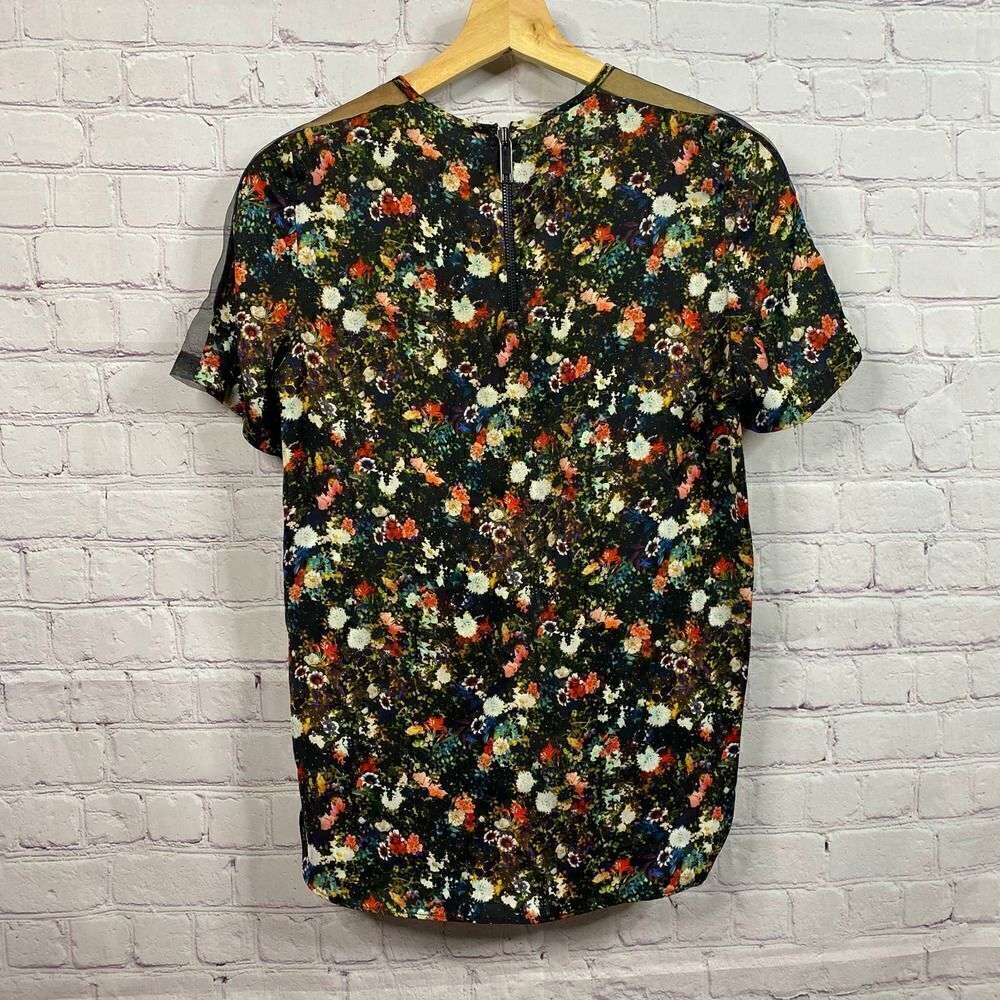 Nwot Zara Flowery Blouse W/Mesh Detail